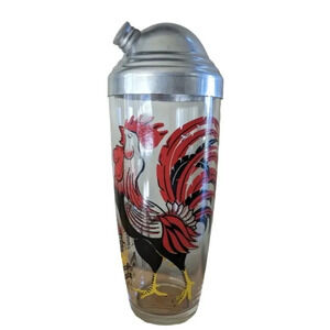 Vintage Glass Drink Shaker Rooster Retro/MCM with Metal  lid